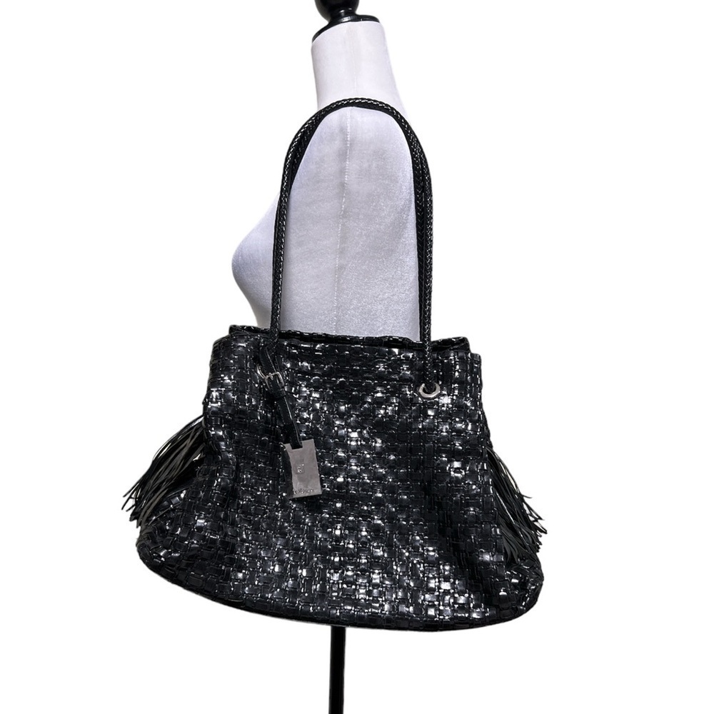 CALONGE Leather Tassel Woven Bag
